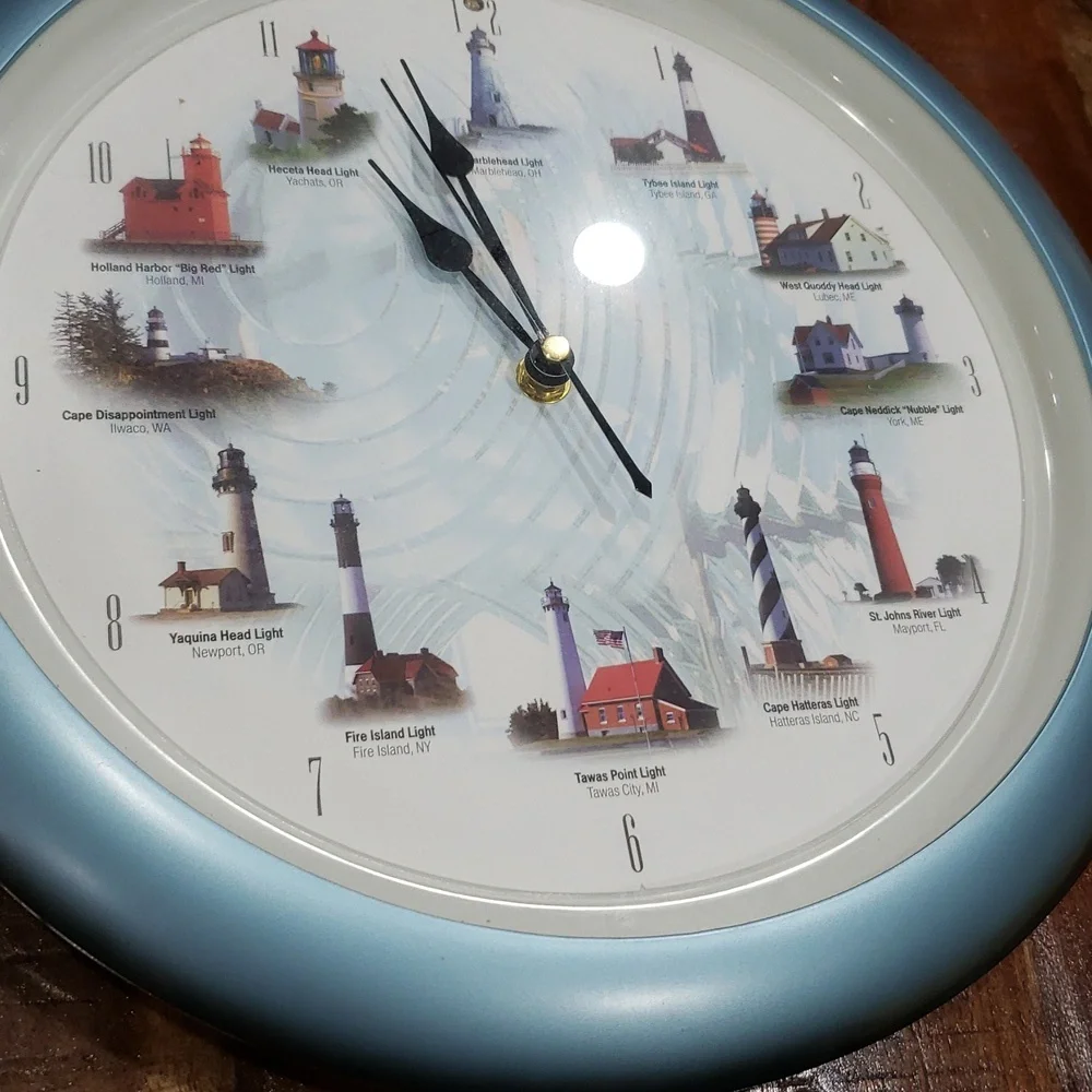 Retro Blue Wall Clock with Lighthouse Design